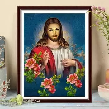 5D DIY Алмазная картина Иисус и цветы Набор для вышивки крестом Мозаика Алмазная вышивка Роза Полный круглый квадратный дрель Украшение дома Round 30x40cm