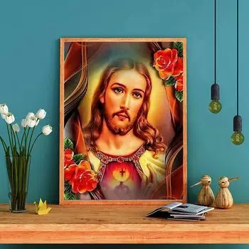 5D DIY Алмазная картина Иисус смотрит в зеркало Набор для вышивки крестом Мозаика Алмазная вышивка Роза Полный круглый квадратный дрель Украшение дома Round 30x40cm