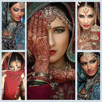 5D DIY Алмазная картина Индийская женщина Алмазная вышивка Полный набор Наборы для вышивки крестом Домашний декор Подарки Round 20x30cm