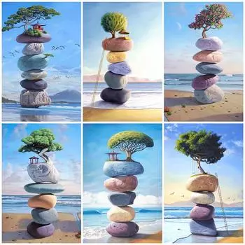 5D DIY Алмазная картина Интересный каменный пейзаж Алмазная вышивка Набор для вышивки крестом Полный горный хрусталь Мозаика Домашний декор Round 20x30cm