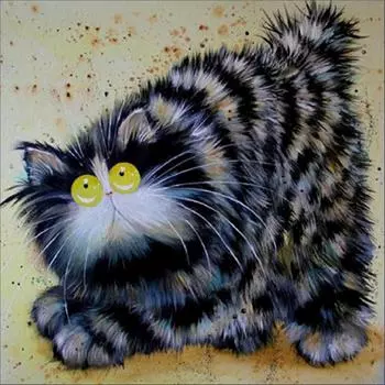 5D Diy Алмазная картина Испуганный кот Мультфильм Вышивка Крестом Домашний Декор Подарок ручной работы 25x25cm