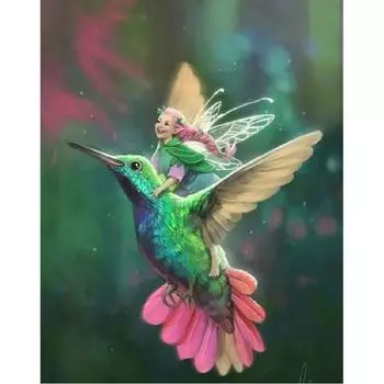 5D DIY Алмазная картина Эльф и птица Набор для вышивки крестом Мозаика Алмазная вышивка Роза Полный круглый/квадратный дрель Украшение дома Round 20x30cm