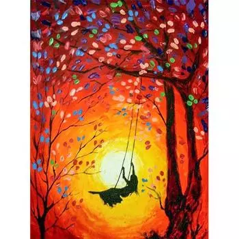 5D DIY Алмазная картина Качели Девушка Алмазная вышивка Полный набор мозаики Вышивка крестом Домашний декор Подарки ручной работы Round 20x30cm