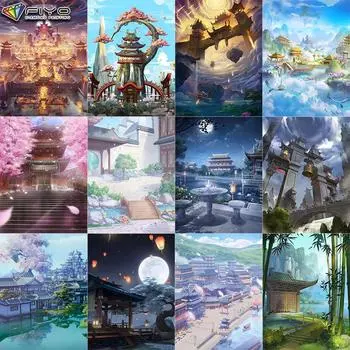 5D Diy Алмазная картина Китайский стиль Здание Вышивка крестом Полный Алмазная вышивка Мозаика Full Round 20X30CM