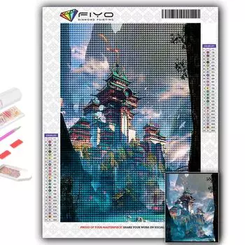 5D DIY Алмазная картина Китайский стиль Здание Вышивка крестом Алмазная художественная вышивка Мозаика Домашний деко Full Round 20X30CM