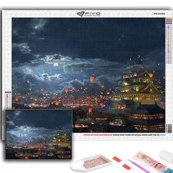 5D Diy Алмазная картина Китайский стиль Здание Вышивка крестом Полный Алмазная вышивка Мозаика Full Round 20X30CM