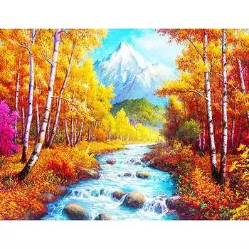 5D DIY Алмазная картина Клен и река Вышивка Крестом Горный хрусталь Мозаика Домашний декор 20X30CM