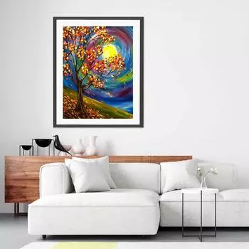 5D Diy Алмазная картина «Клен под луной», набор для вышивки крестом, полная алмазная вышивка, мозаика, художественная картина, декор из стразов, подарок Full Round 30x40cm