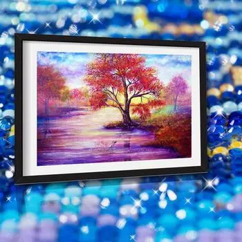 5D DIY Алмазная картина Кленовый лист Дерево Вышивка Крестом Горный хрусталь Мозаика Домашний декор 20X30CM