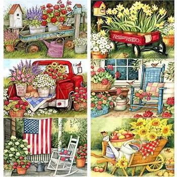 5D DIY Алмазная картина Клумба Алмазная вышивка Свежие цветы Вышивка крестом Ремесла Полная круглая дрель Домашний декор Подарок Full Round 15x20CM