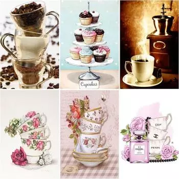 5d Diy Алмазная картина Кофейная чашка Полная дрель Фотографии Стразы Декор Главная Мозаика Пейзаж Алмазная вышивка Full Round 20x30CM