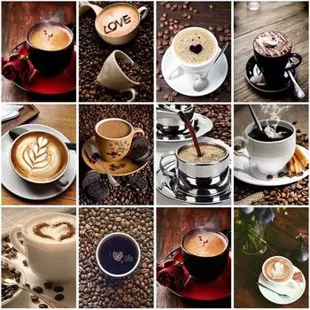 5D DIY Алмазная картина Кофейная чашка Полная круглая дрель Краска с бриллиантами Вышивка Пейзаж Украшения для дома Настенное искусство Full Round 20x30CM