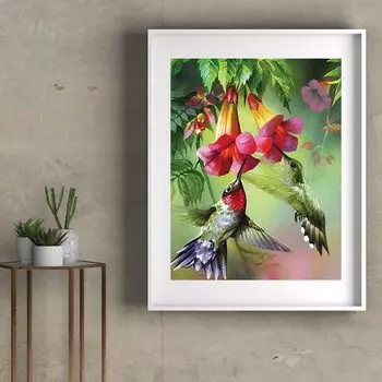 5D Diy Алмазная картина Колибри, ест нектар, набор крестиков, полная алмазная вышивка, мозаика, художественная картина, декор из страз, подарок Full Round 20x30cm