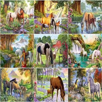 5D DIY Алмазная картина Комплект Лошадь Искусство Алмазная вышивка Стразы Украшения для дома Round 20x30cm