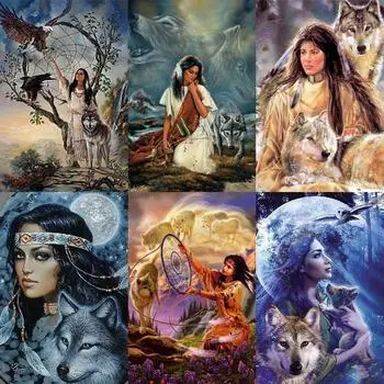 5D DIY Алмазная картина Комплект племенных фигурок Искусство Алмазная вышивка Стразы Украшения для дома Round 20x30cm