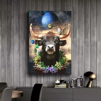 5D Diy Алмазная картина Корова и птица с головным убором Набор для вышивки крестом Полная алмазная вышивка Мозаика Искусство Картина из стразов Декор Подарок Full Round 20x30cm