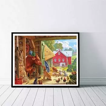 5D DIY Алмазная картина Коровы и собаки Набор для вышивки крестом Мозаика Алмазная вышивка Роза Полный круглый квадратный дрель Украшение дома Round 30x40cm