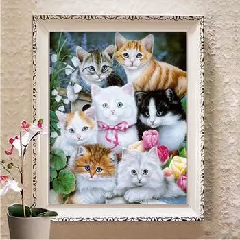 5D DIY Алмазная картина Кошачья семья Вышивка Крестом Горный хрусталь Мозаика Картина 20X30CM