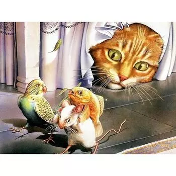 5D DIY Алмазная картина «Кошка и мышь», набор для вышивки крестом, мозаика, алмазная вышивка, роза, полная круглая/квадратная дрель, украшение для дома Round 20x30cm