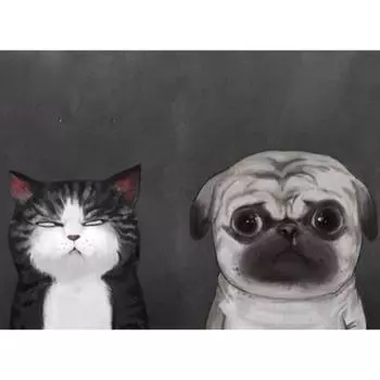 5D DIY Алмазная картина Кошка и собака Алмазная вышивка Полный мозаичный набор Наборы для вышивки крестом Домашний декор Подарки ручной работы Round 20x30cm