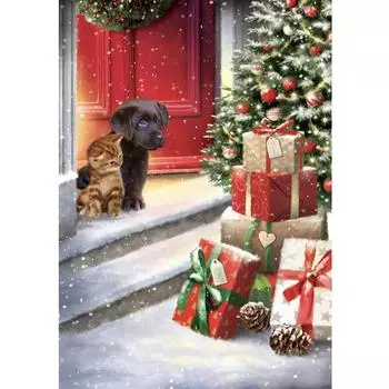 5D DIY Алмазная картина Кошка и собака Рождественский подарок Квадратная/круглая Алмазная вышивка Крестиком Алмазная мозаика Украшение Full Round 20X30CM