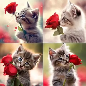 5d DIY Алмазная картина Кошка Полный квадратный и круглый цветок Роза Алмазная вышивка Украшение Домашний художественный комплект Full Round 20x20CM