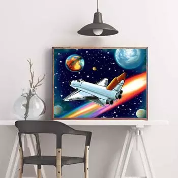 5D DIY Алмазная картина Космический самолет Набор для вышивки крестом Мозаика Алмазная вышивка Роза Полный круглый квадратный дрель Украшение дома Round 30x40cm