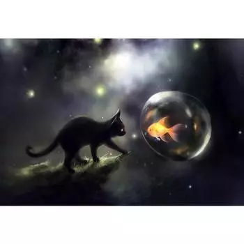 5D DIY Алмазная картина Кот ловит рыбу Алмазная вышивка Полный мозаичный набор Наборы для вышивки крестом Домашний декор Подарки ручной работы Round 20x30cm