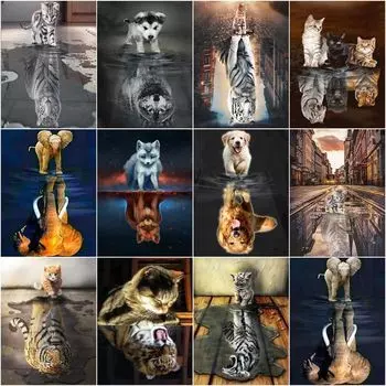 5d Diy Алмазная картина Кот Полный Круглый Алмаз Картина Вышивка Стразами Перевернутое Изображение Животное Подарок Ручной Работы Full Round 20x30CM