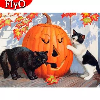 5D DIY Алмазная картина Кот Полный квадратный комплект для рукоделия Алмазная вышивка Мультфильм Мозаика Тыква Хэллоуин Украшение Full Round (20X30CM)