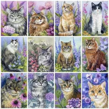 5D DIY Алмазная картина Кот среди цветов Алмазная вышивка Набор для вышивки крестом Полный горный хрусталь Мозаика Домашний декор Round 20x30cm