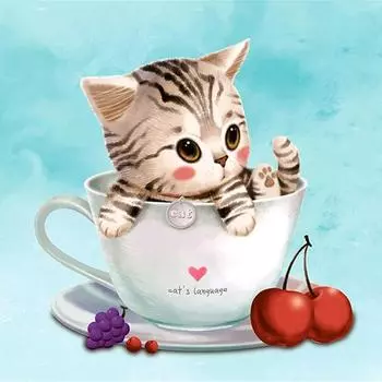 5D DIY Алмазная картина Кот в чашке Вышивка Крестом Горный хрусталь Мозаика Домашний декор 30X30CM