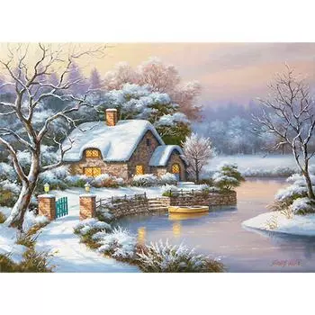 5D Diy Алмазная картина Коттедж в снегу Алмазная вышивка Крестом Домашний декор Подарки ручной работы Round 20x30cm