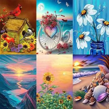 5D DIY Алмазная картина Красивые пейзажи Алмазная вышивка Набор крестиков Полный горный хрусталь Мозаика Украшение дома Round 20x30cm