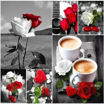 5D DIY Алмазная картина Красивый цветочный пейзаж Алмазная вышивка Набор для вышивки крестом Полный горный хрусталь Мозаика Домашний декор Round 20x30cm