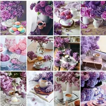 5D DIY Алмазная картина Красивый фиолетовый цветок Алмазная вышивка Набор для вышивки крестом Полный горный хрусталь Мозаика Домашний декор Round 20x30cm