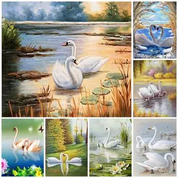 5D DIY Алмазная картина Красивый Лебедь Искусство Алмазная вышивка Стразы Украшения для дома Round 20x30cm
