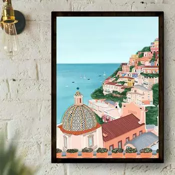 5D DIY Алмазная картина Красивый приморский город Набор для вышивки крестом Мозаика Алмазная вышивка Полный круглый квадратный дрель Украшение дома Round 30x40cm