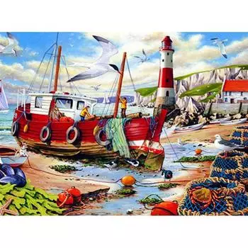 5D Diy Алмазная картина Красная лодка Алмазная вышивка Крестом Домашний декор Подарки ручной работы Round 20x30cm