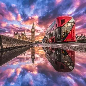 5D DIY Алмазная картина Красный автобус Вышивка Крестом Горный хрусталь Мозаика Домашний декор 20X30CM