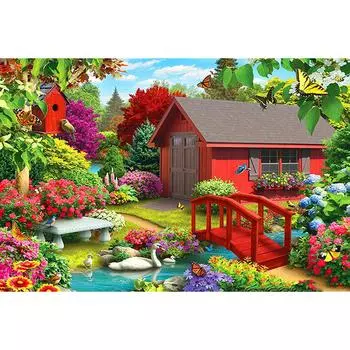 5D DIY Алмазная картина Красный дом Вышивка Крестом Горный хрусталь Мозаика Домашний декор 20X30CM