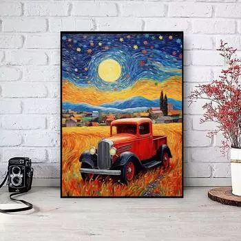 5D DIY Алмазная картина Красный грузовик Набор для вышивки крестом Мозаика Алмазная вышивка Роза Полный круглый квадратный дрель Украшение дома Round 30x40cm