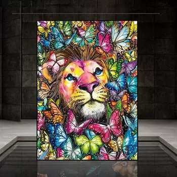 5D Diy Алмазная картина Красочная бабочка Лев Набор для вышивки крестом Полный алмазная вышивка Мозаика Художественная картина Стразы Декор Подарок Full Round 20x30cm