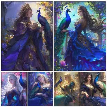 5D Diy Алмазная картина Красочная фея Павлин Полная круглая квадратная мозаика Вышивка крестом Набор для вышивки украшение для дома Подарок Full Round 20x30CM