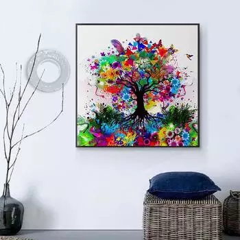 5D Diy Алмазная картина Красочное дерево Алмазная вышивка Полный набор аниме Наборы для вышивки крестом Домашний декор Подарок ручной работы Round 30x30cm