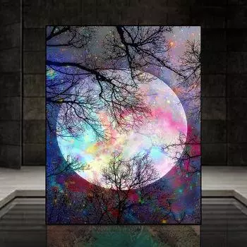 5D Diy Алмазная картина Красочное пространство под луной Набор для вышивки крестом Полная алмазная вышивка Мозаика Художественная картина Стразы Декор Подарок Full Round 20x30cm