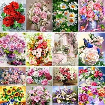 5D DIY Алмазная картина Красочные цветы Алмазная вышивка Набор для вышивки крестом Полный горный хрусталь Мозаика Домашний декор Round 20x30cm