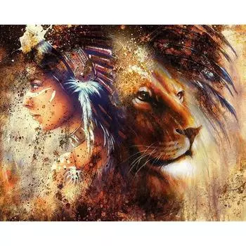 5D DIY Алмазная картина Красота и Лев Алмазная вышивка Полный мозаичный набор Наборы для вышивки крестом Домашний декор Подарки ручной работы Round 20x30cm