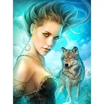 5D DIY Алмазная картина Красота и волк Вышивка Крестом Горный хрусталь Мозаика Домашний декор 20X30CM