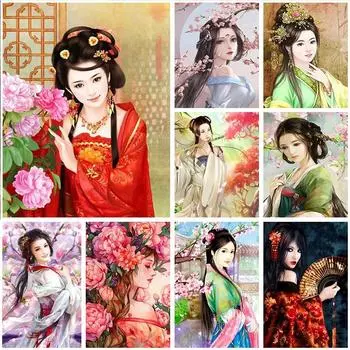 5D DIY Алмазная картина Красота в древнем костюме Алмазная вышивка Набор для вышивки крестом Полный горный хрусталь Мозаика Домашний декор Round 20x30cm